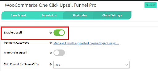 enabled the One Click Upsell 
