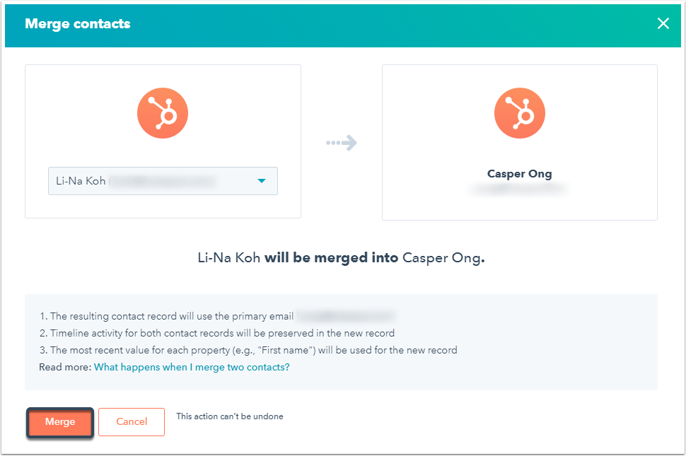 hubspot MERGE CONTACTS