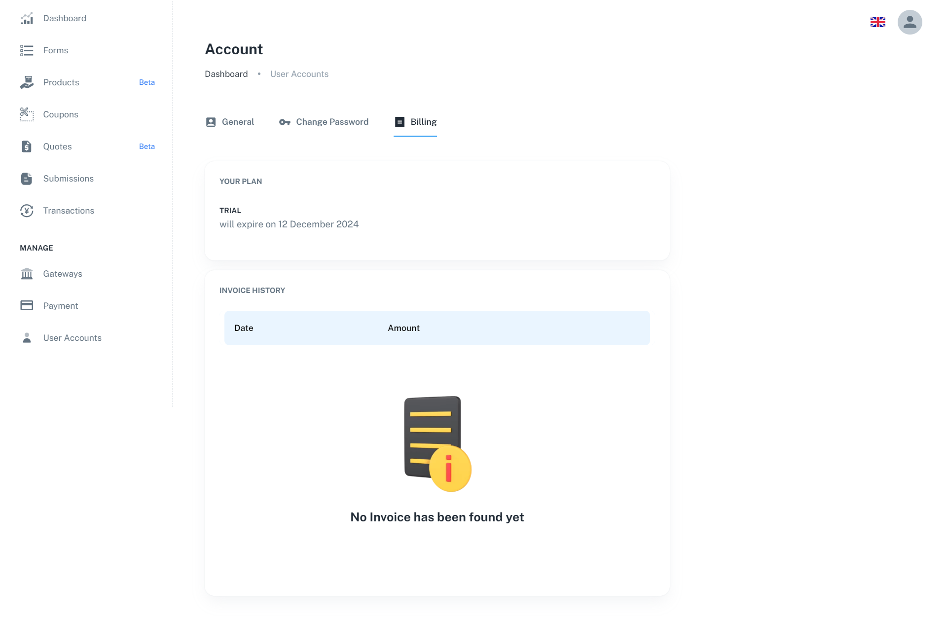 User Accounts FormPay