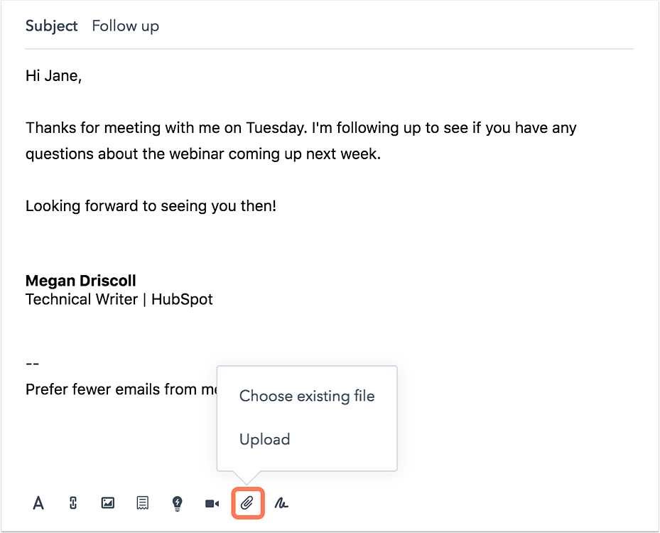 HubSpot : add attachments to emails 