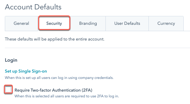 hubspot account defaults 