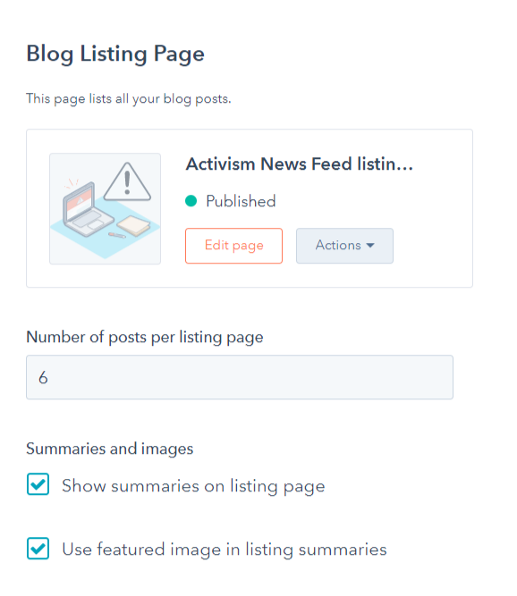 Blog listing page