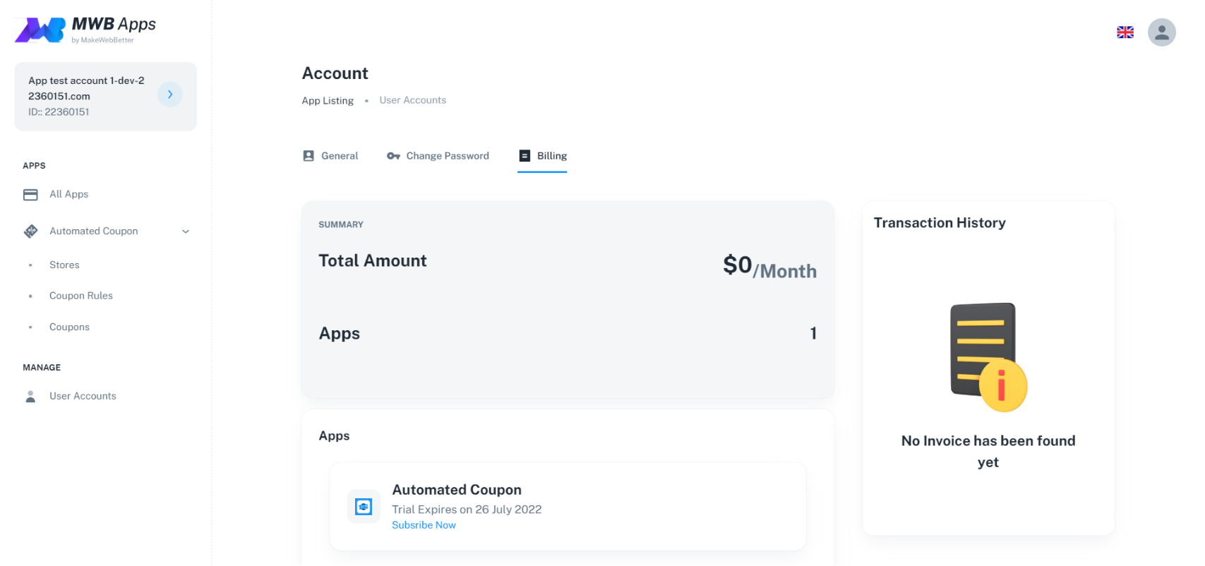 Account and Billing History