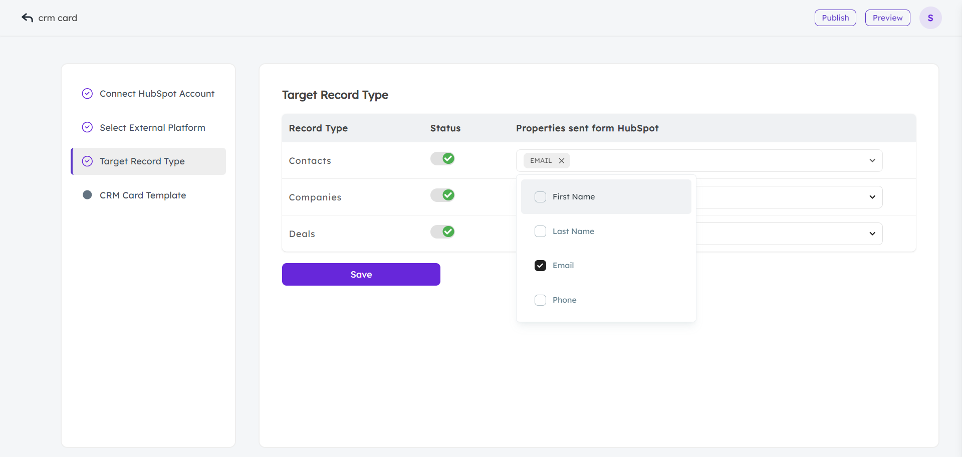 CRM Card Builder-target record type-contact