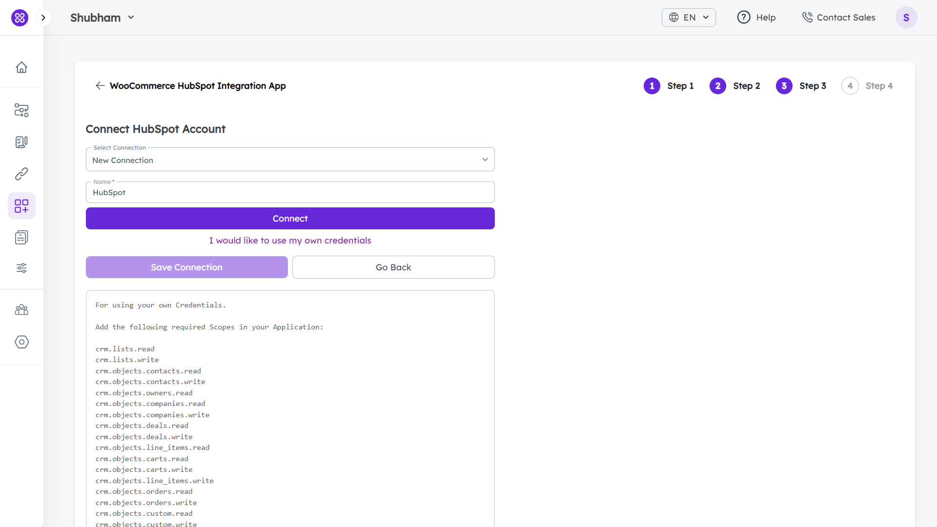 woocommerce hubspot integration setup - connect hubspo account - step 3