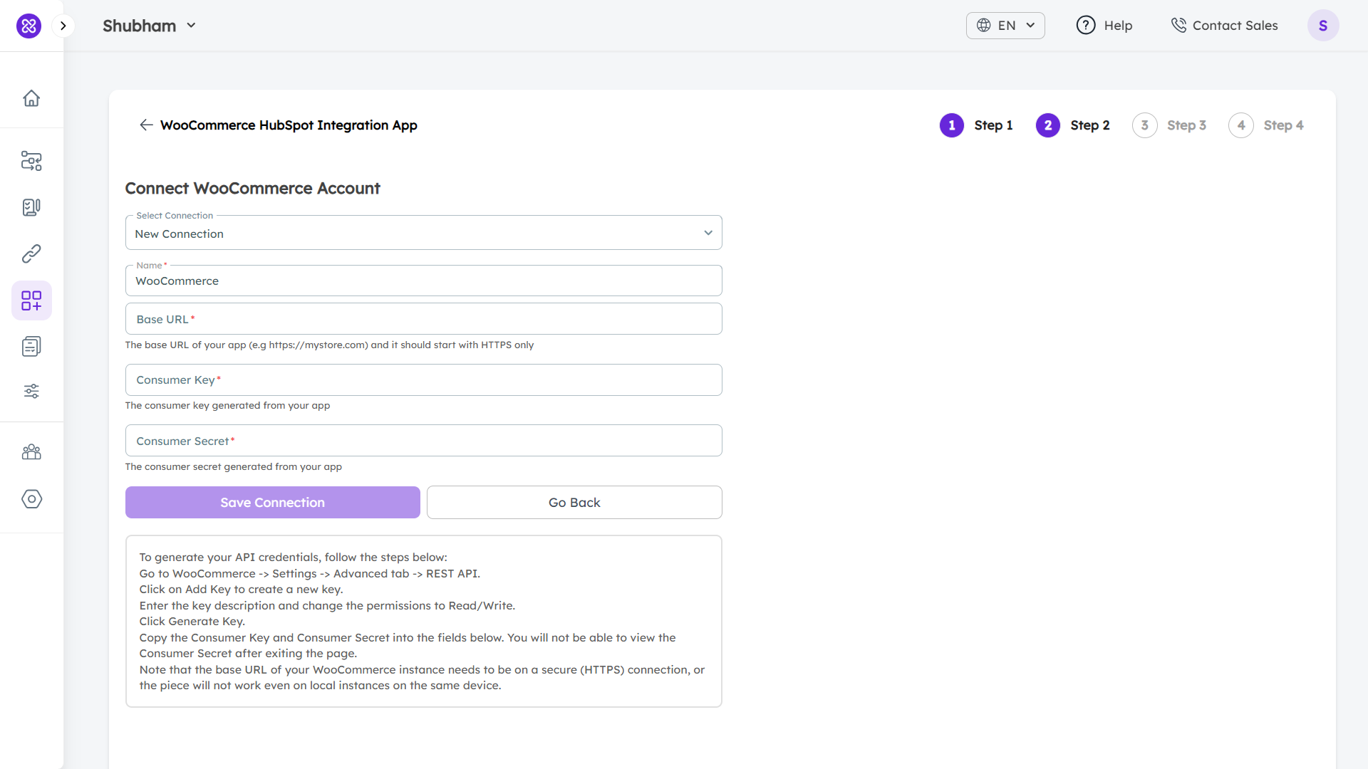 woocommerce hubspot integration setup - connect woocommerce account - step 2