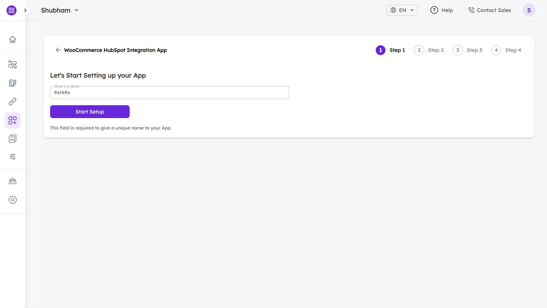 woocommerce hubspot integration setup - setting up app - step 1