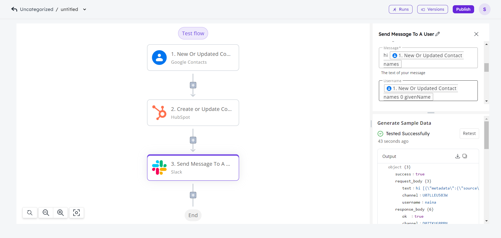 workflow-setup action hubspot - slack send