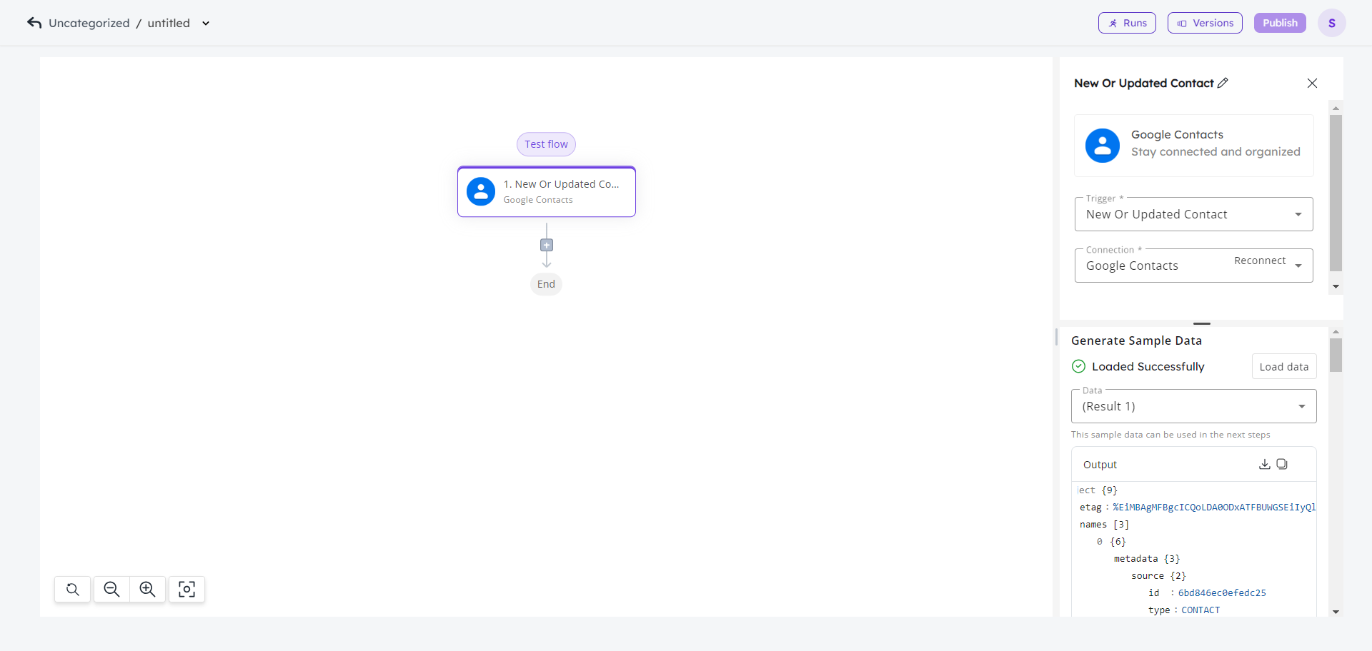 workflow-setup connection - generate sample data - loaded