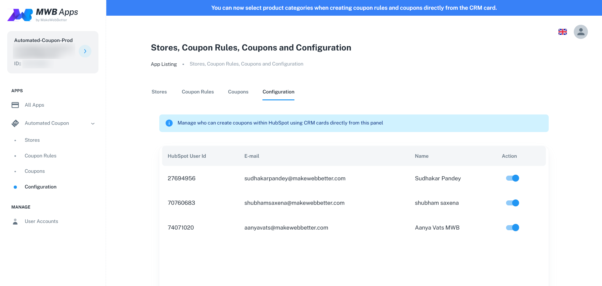 configurations : hubspot automated coupons 